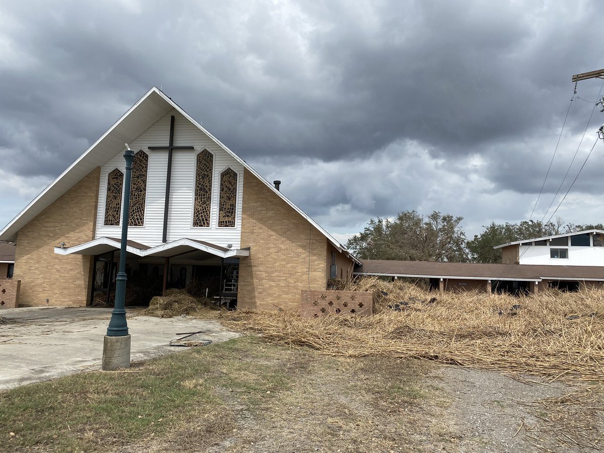 Saint Eugene Catholic Church in Grand Chenier, LA. Six foot high water mark in the church with up to 10' with waves outside. 