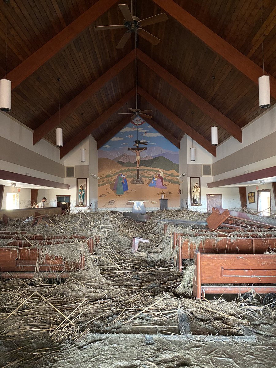 Saint Eugene Catholic Church in Grand Chenier, LA. Six foot high water mark in the church with up to 10' with waves outside. 