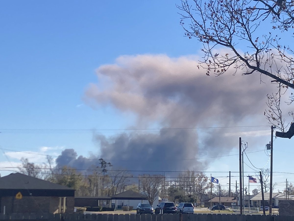 Continuous black billowing smoke from area, appears to be in Westlake near many petrochemical plants