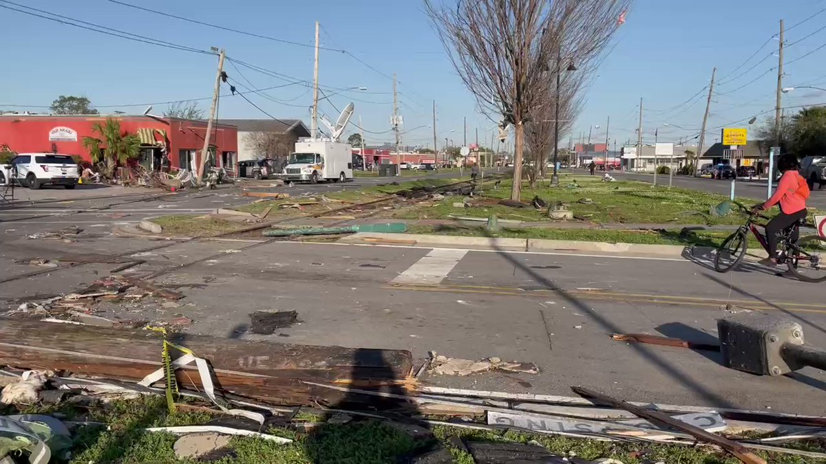 St. Bernard Highway in the aftermath of a major tornado.   After this community bounced back from Hurricane Ida and is still recovering from Hurricane Katrina.