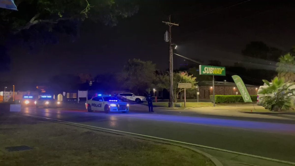 Line of BRPD officers near Southern University after multi-victim shooting outside Kappa Alpha Psu fraternity. No life-threatening injuries reported