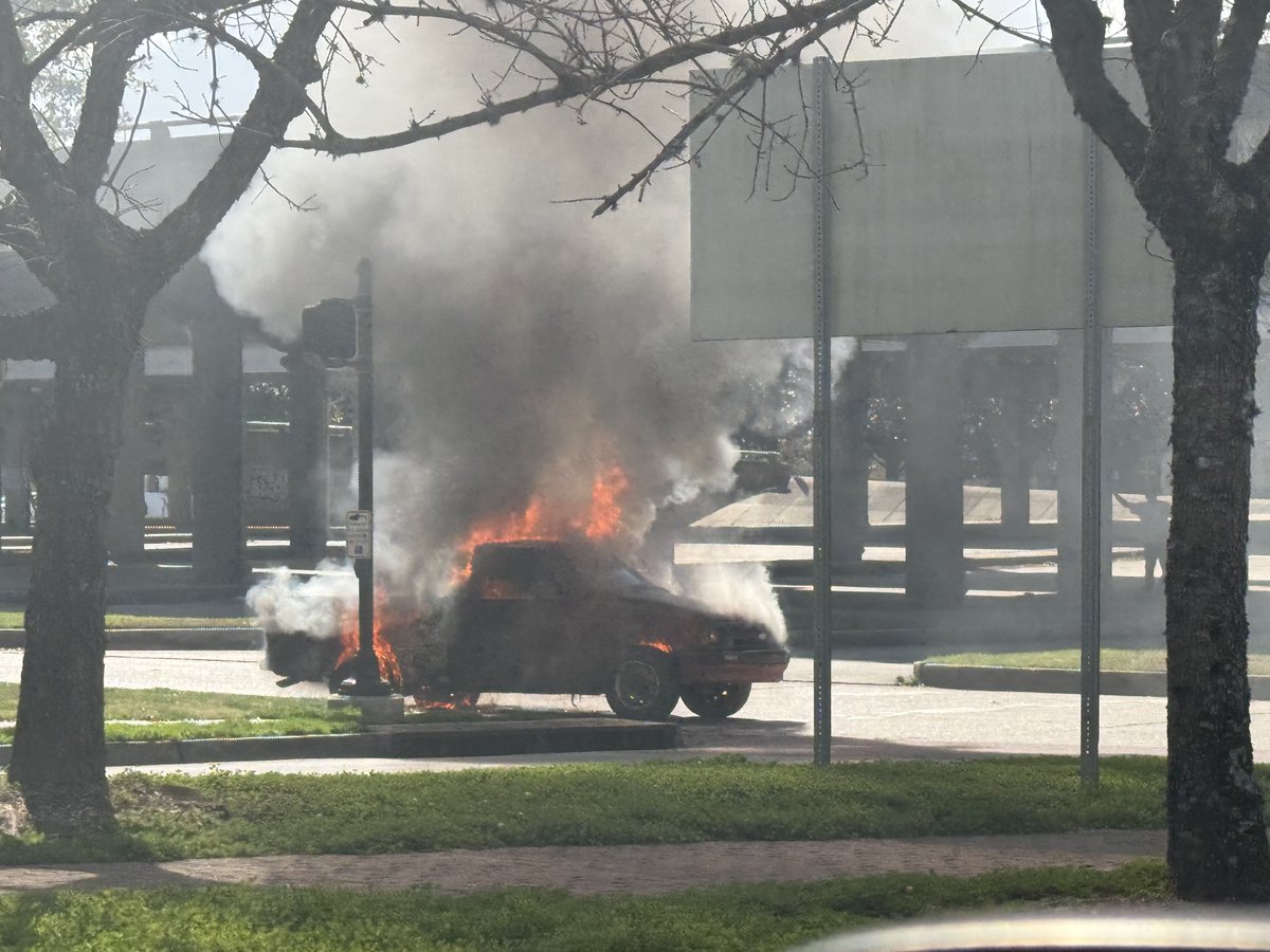 Officials say a driver was uninjured when their truck caught on fire Sunday afternoon on North 10th Street, which runs along I-110